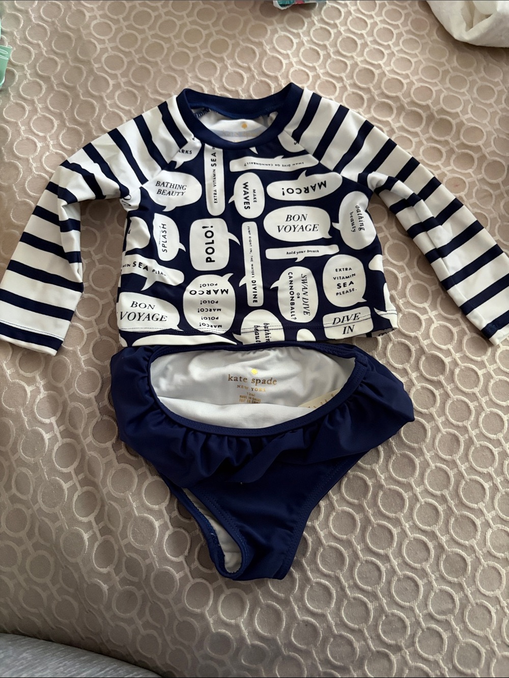 kate spade Navy & White Striped Girls' Rash Guard Swim Set